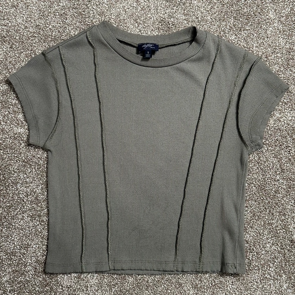 Daytrip Olive Ribbed Knit Top